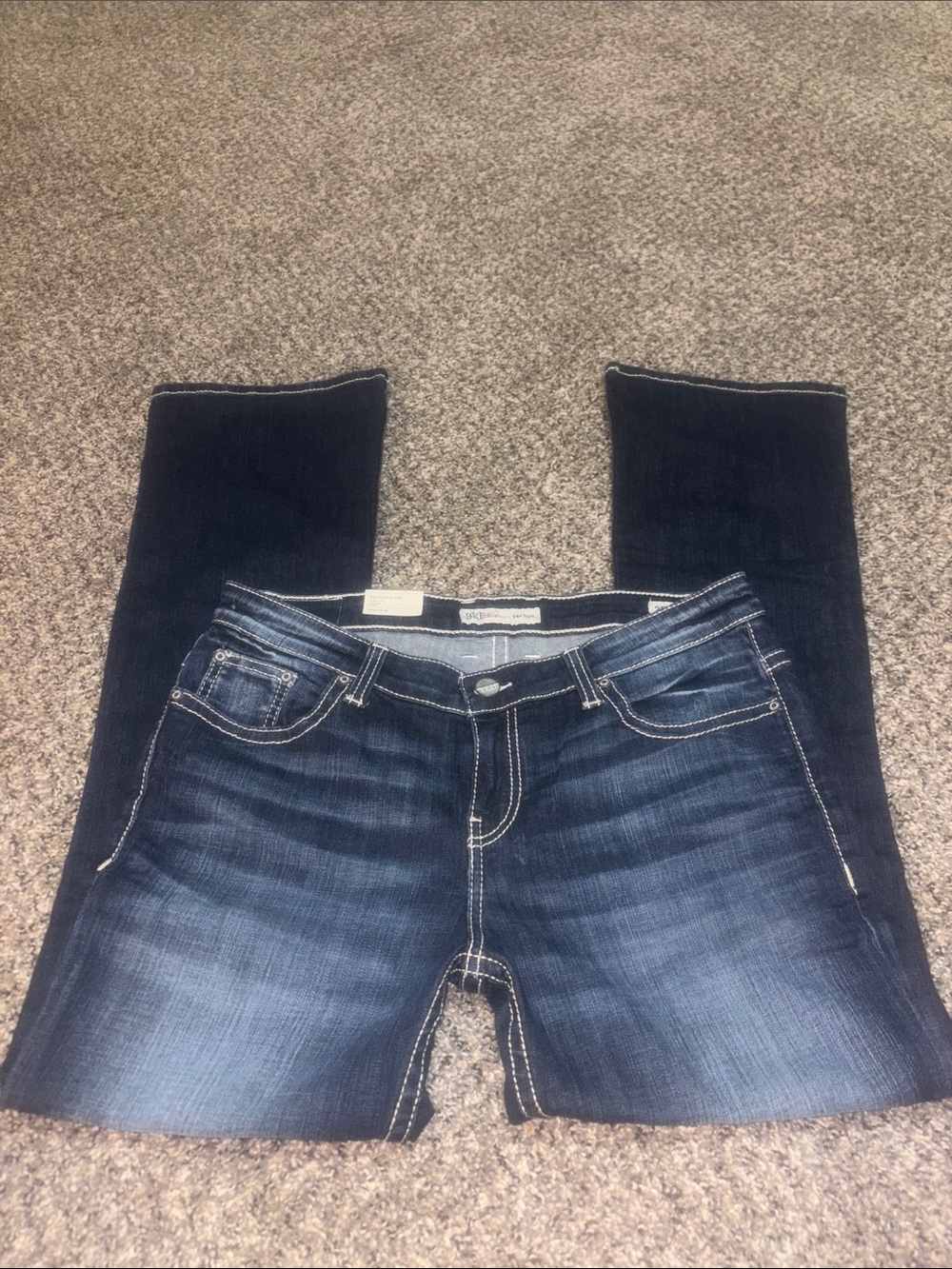 BKE Women's Dark Blue Bootcut Jeans with Contrast Stitching